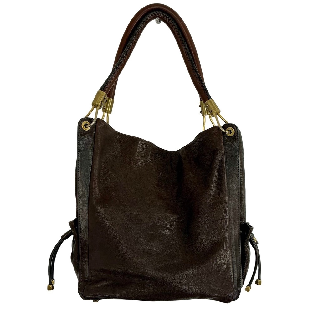 VTG Michael Kors Studded Leather Hobo Dark Brown Bag Gold Hardware Italy Made‎ - Picture 2 of 16